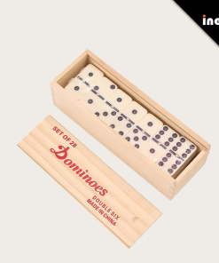 Wholesale Custom Double 6 Six Domino Set 28pcs Ivory Melamine Dominoes Blocks with Gold Nail in Wood case - Main product imag