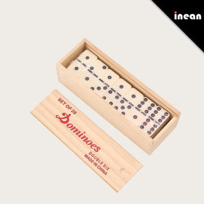 Wholesale Custom Double 6 Six Domino Set 28pcs Ivory Melamine Dominoes Blocks with Gold Nail in Wood case