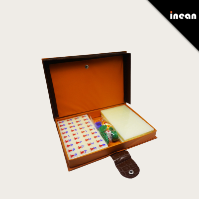 Chinese Mahjong Set 144 Tiles Portable Travel Game With Melamine Tiles and Case Custom Box Artistic Compact Casino Large 44Mm