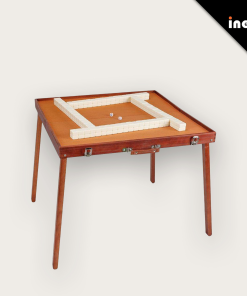 Portable Folding Mahjong Table Set 4 Player Non-Lightweight Wooden Tiles for Outdoor Camping & Travel Includes Event Chairs W