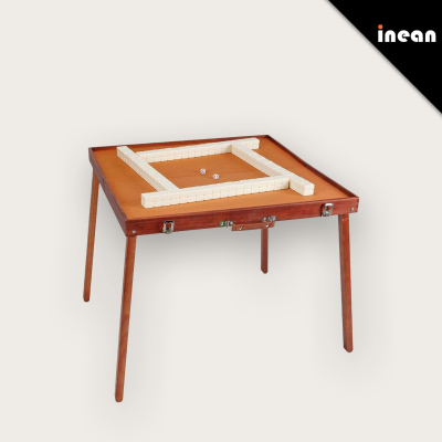 Portable Folding Mahjong Table Set 4 Player Non-Lightweight Wooden Tiles for Outdoor Camping & Travel Includes Event Chairs Wood