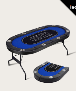 Inean Luxury Folding Texas Hold Em Poker Table Oval Casino 8 Player Holder Glass Rail Chips Led Wooden Metal Sale Dealer With