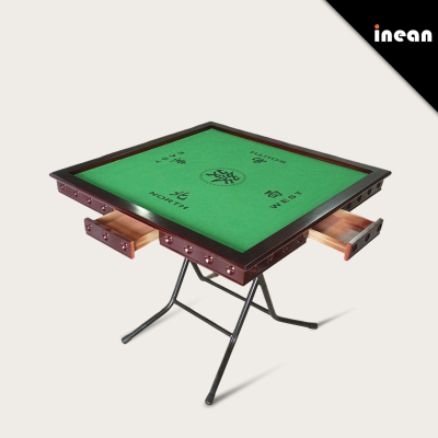 Inean Portable Folding Mahjong 4 Player Manual Plastic Square Game Table Indoor/Outdoor Use Honeycomb Triangular Party Tray -